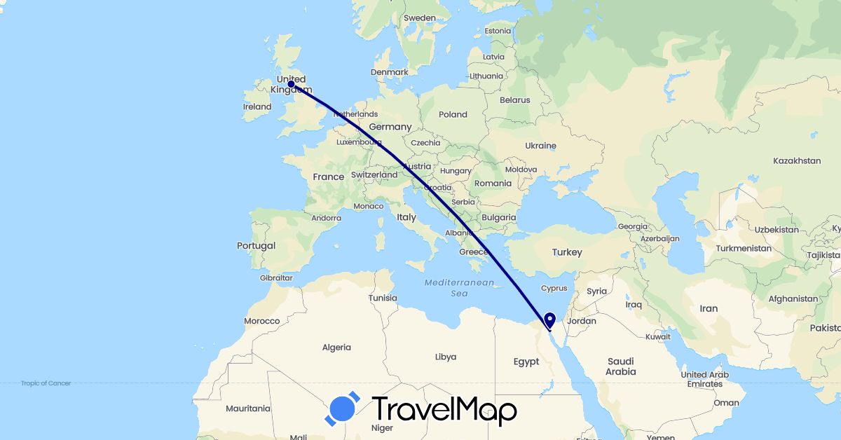 TravelMap itinerary: driving in Egypt, United Kingdom (Africa, Europe)